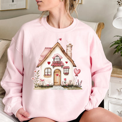 Cute Pink Valentine's Cottage Sweatshirt