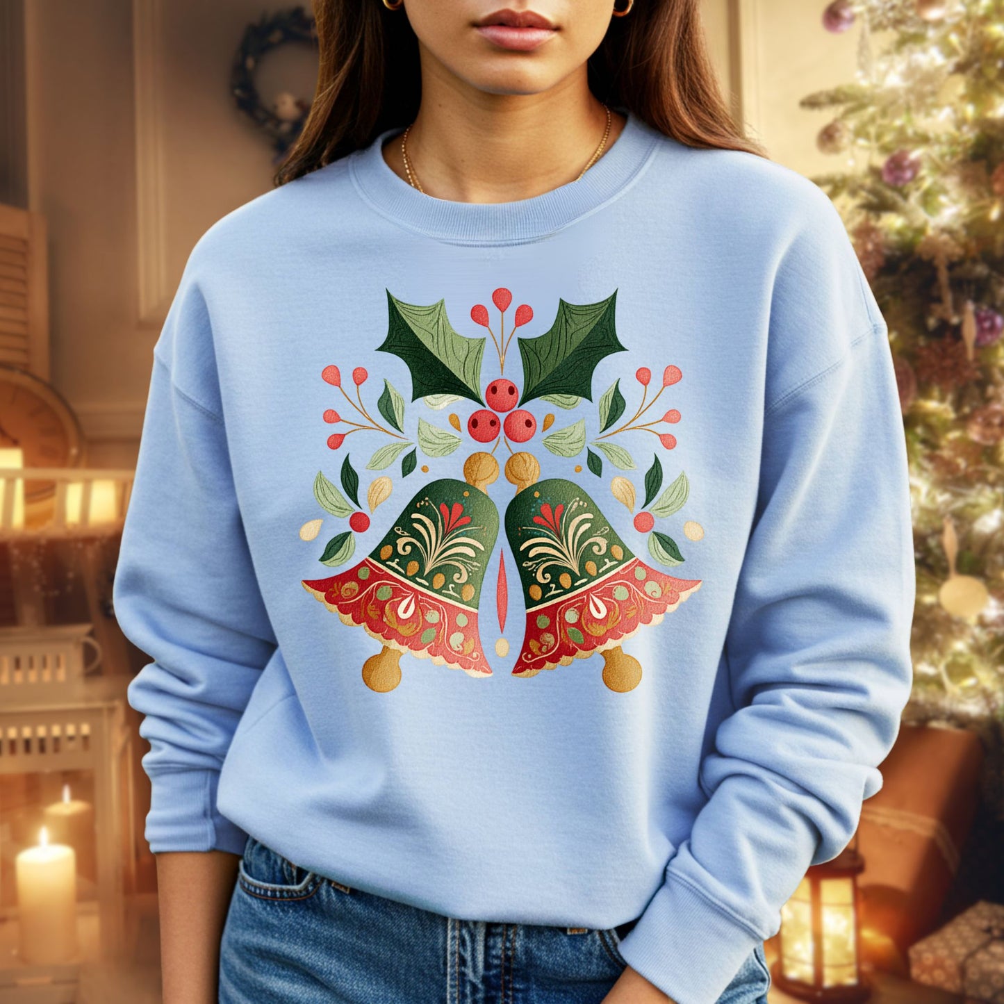 Folk Art Christmas Bells Sweatshirt