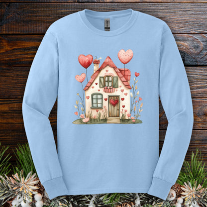 Sweet Pink and Green Valentine's Cottage Long Sleeve Tee