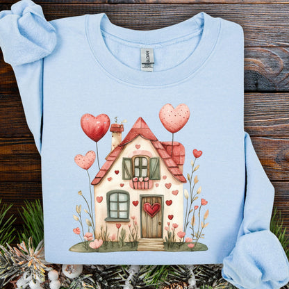 Sweet Pink and Green Valentine's Cottage Sweatshirt