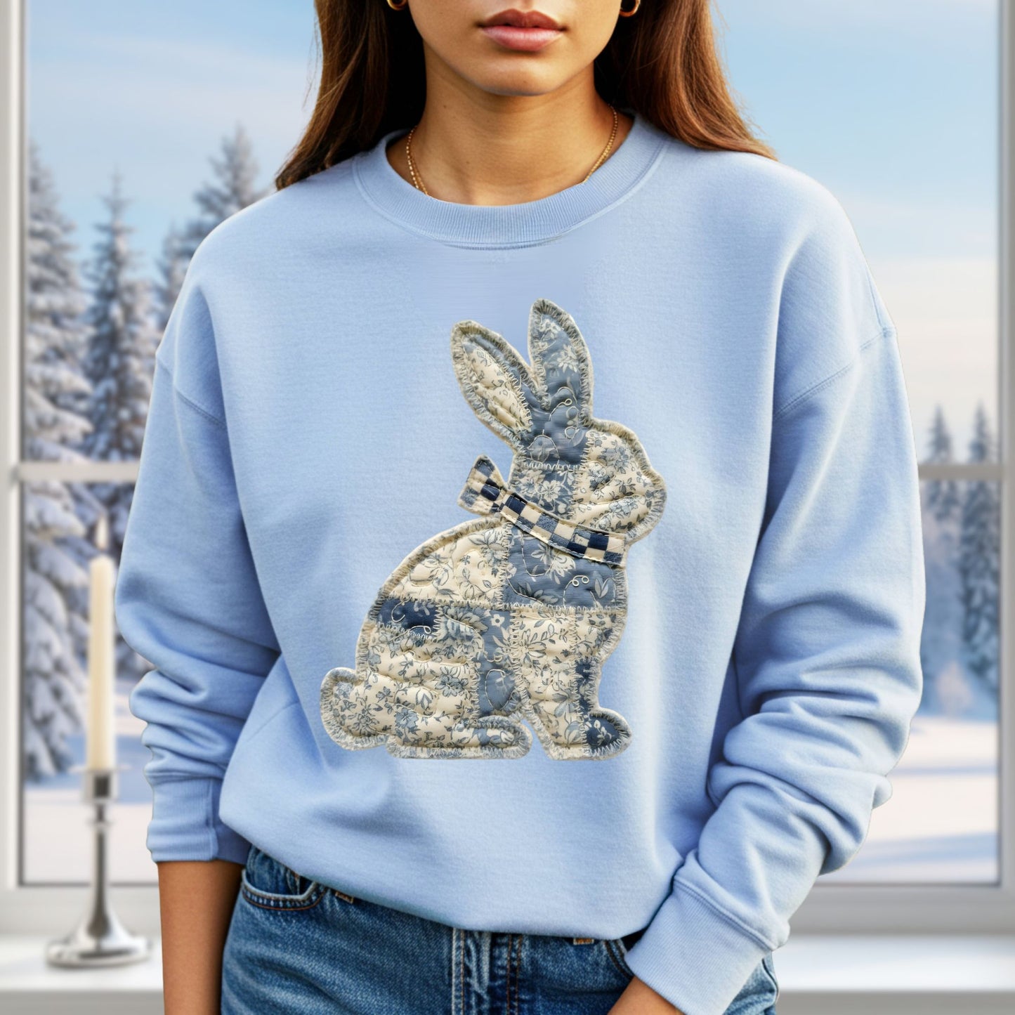 Faux Patchwork Country Bunny Sweatshirt