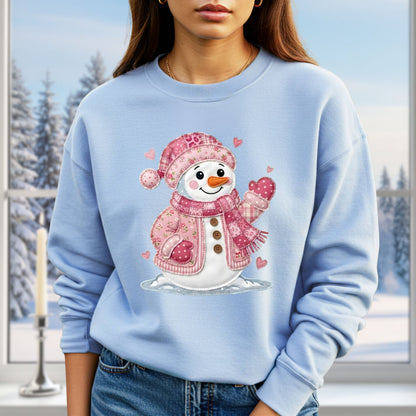Pink Faux Patchwork Valentine's Snowman Sweatshirt