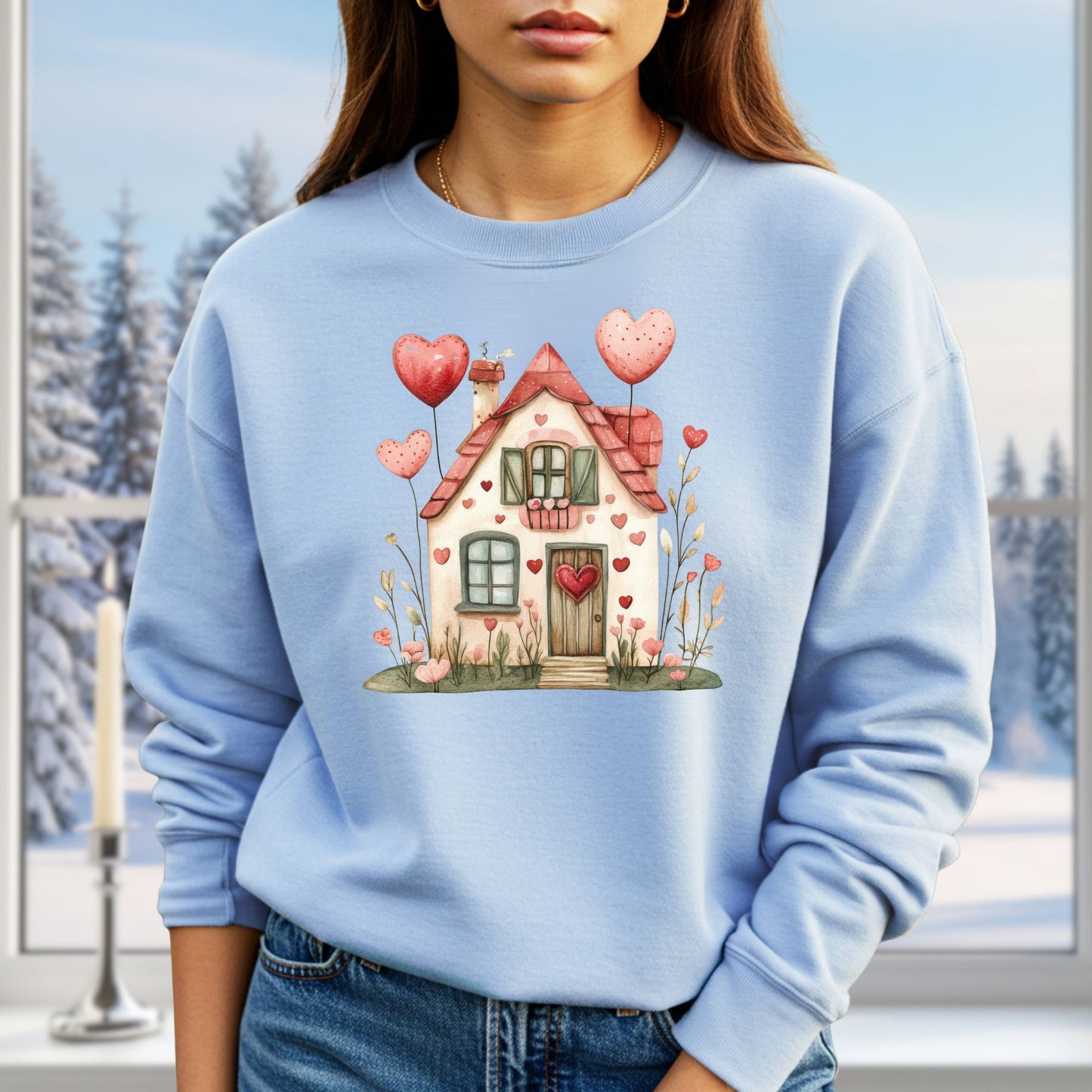 Sweet Pink and Green Valentine's Cottage Sweatshirt