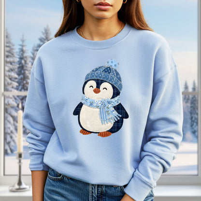 Cute Faux Patchwork Winter Penguin Sweatshirt