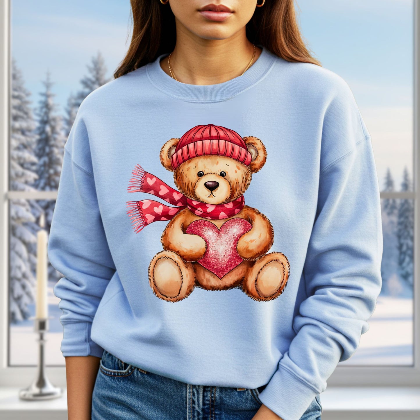 Valentine's Teddy Bear with Heart Sweatshirt