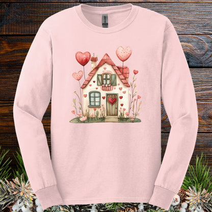 Sweet Pink and Green Valentine's Cottage Long Sleeve Tee