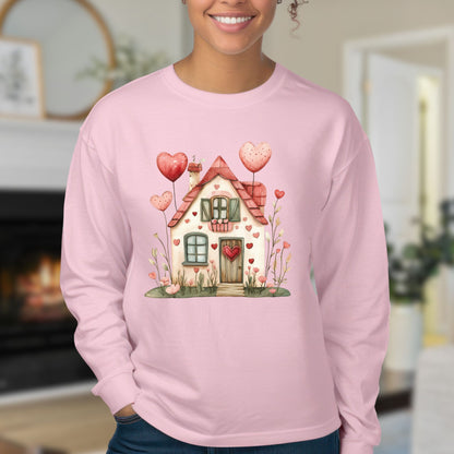 Sweet Pink and Green Valentine's Cottage Long Sleeve Tee
