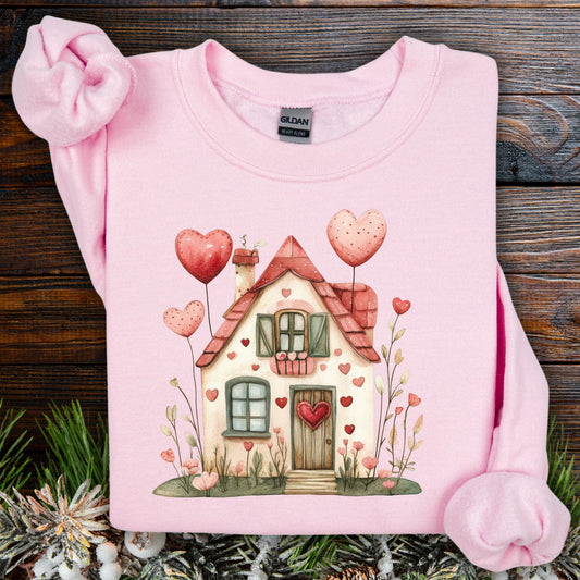 Sweet Pink and Green Valentine's Cottage Sweatshirt
