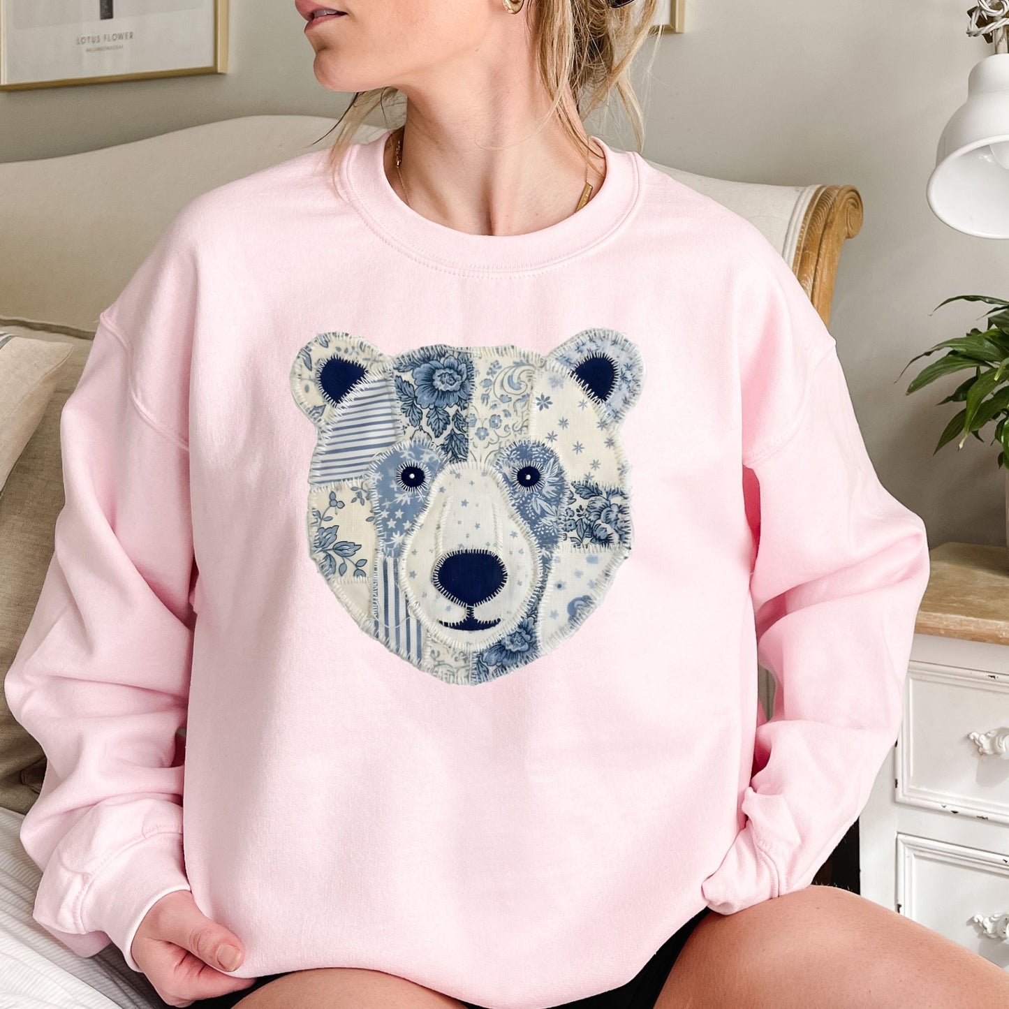 Faux Patchwork Country Winter Bear Sweatshirt