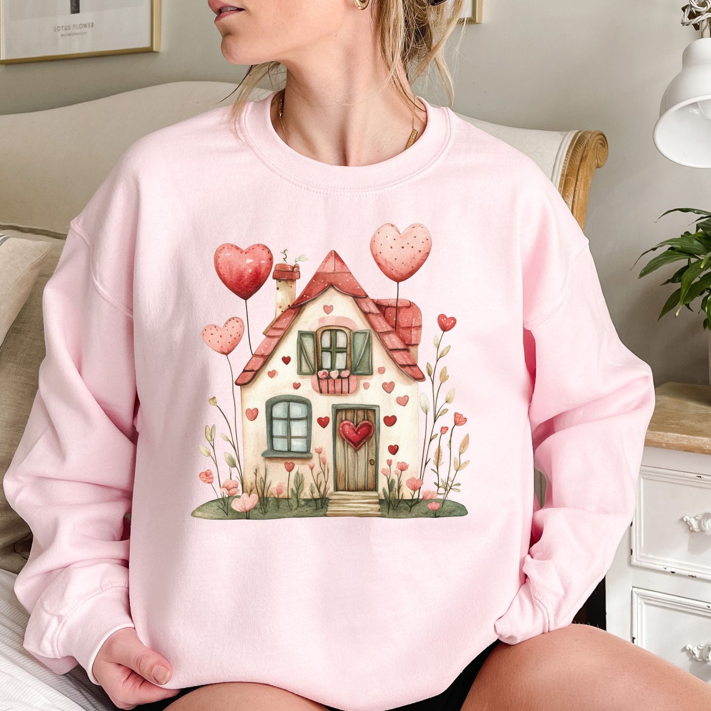 Sweet Pink and Green Valentine's Cottage Sweatshirt