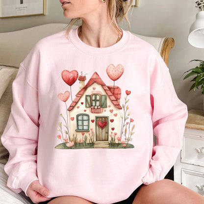 Sweet Pink and Green Valentine's Cottage Sweatshirt