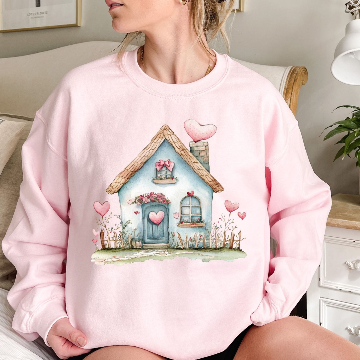 Cute Blue Valentine's Cottage Sweatshirt