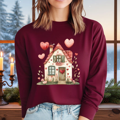 Sweet Pink and Green Valentine's Cottage Long Sleeve Tee