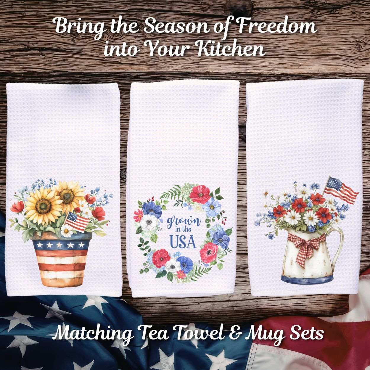 Patriotic Sunflower Bouquet in Pot Tea Towel
