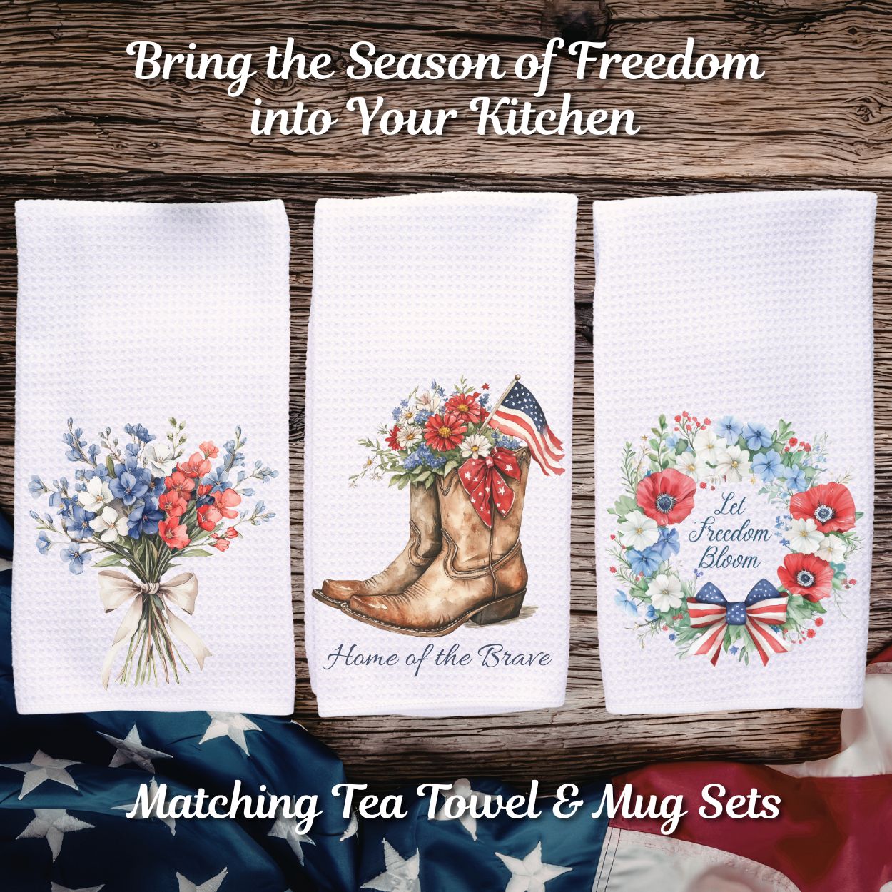 Americana Floral Pitcher with Flag Tea Towel