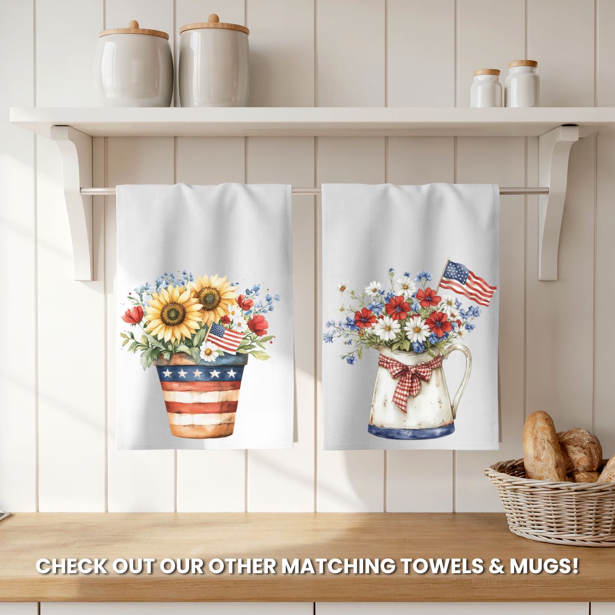 Patriotic Sunflower Bouquet in Pot Tea Towel