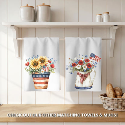 Patriotic Sunflower Bouquet in Pot Tea Towel