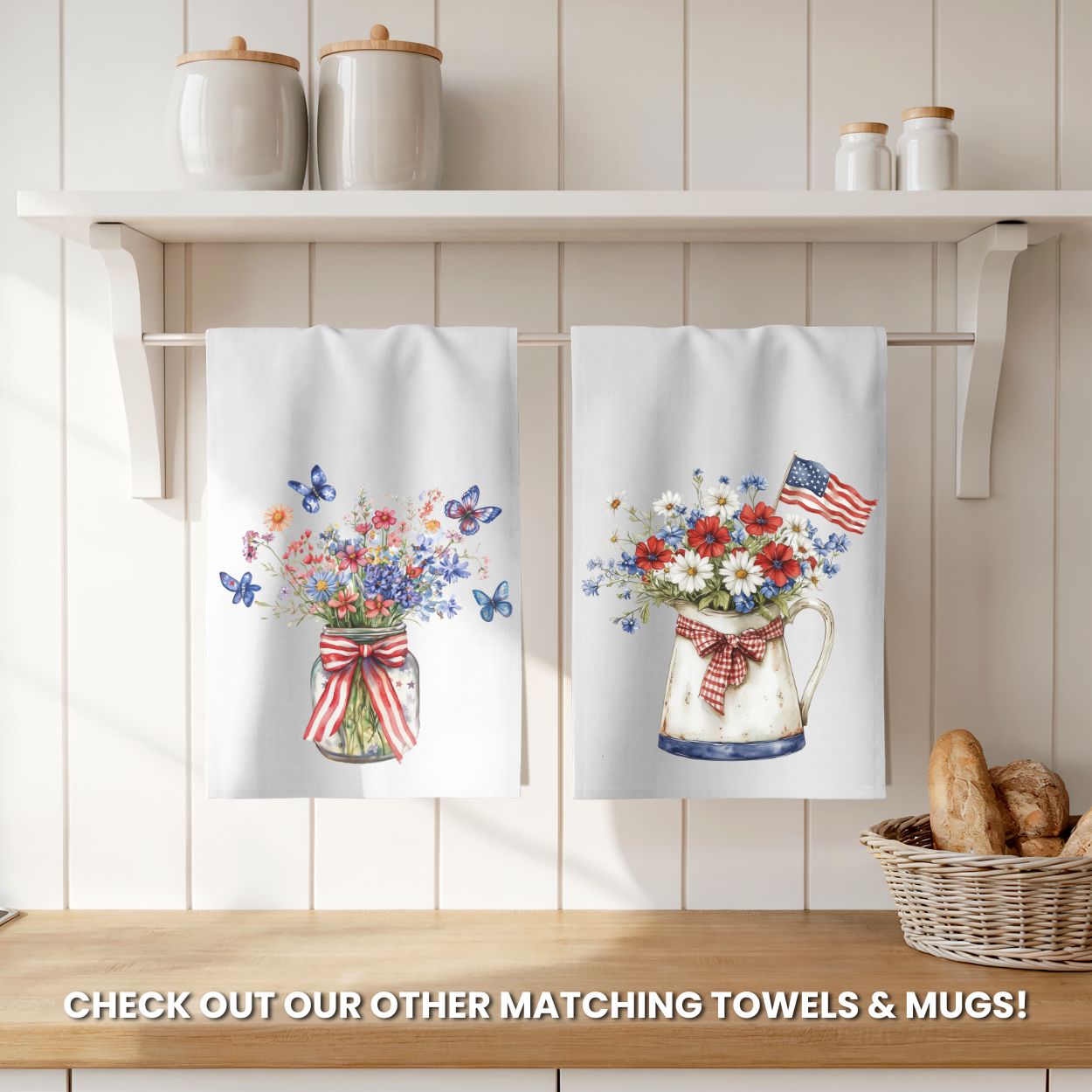 Americana Floral Pitcher with Flag Tea Towel