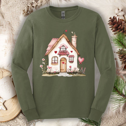 Cute Pink Valentine's Cottage Long Sleeve Tee