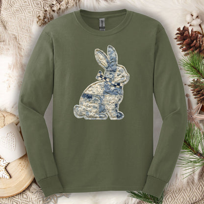 Faux Patchwork Country Bunny Long Sleeve Tee