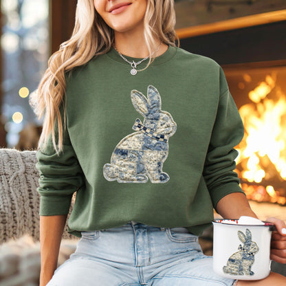 Faux Patchwork Country Bunny Sweatshirt