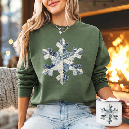 Faux Patchwork Country Snowflake Sweatshirt