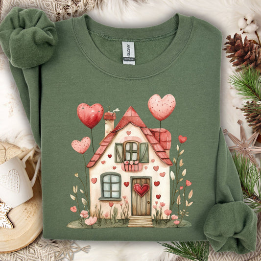 Sweet Pink and Green Valentine's Cottage Sweatshirt