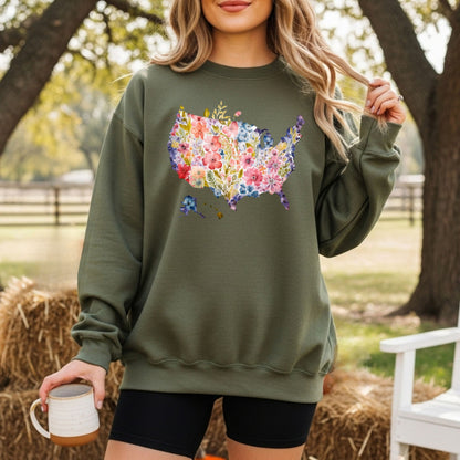 Floral USA Map Sweatshirt