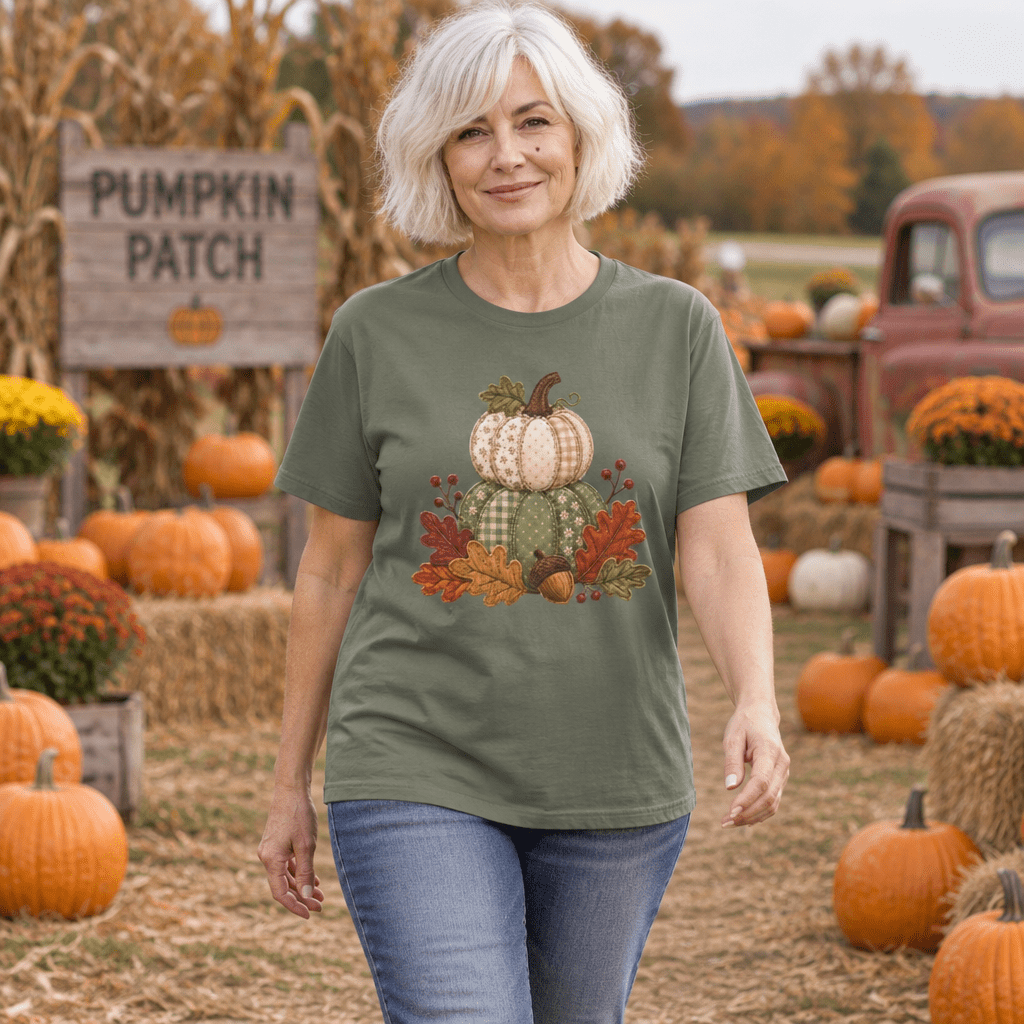 Faux Patchwork Pumpkin Harvest T-Shirt