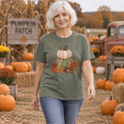 Faux Patchwork Pumpkin Harvest T-Shirt