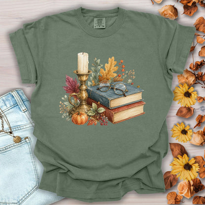 Vintage Autumn Books & Candle T-Shirt