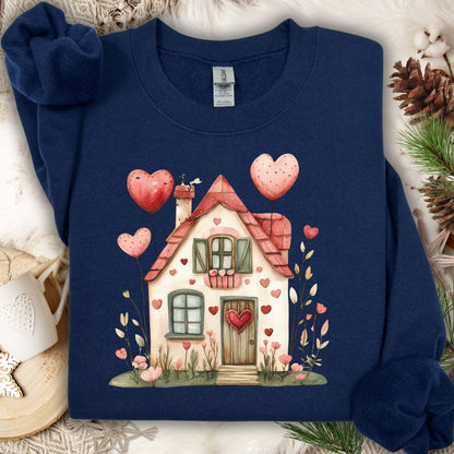 Sweet Pink and Green Valentine's Cottage Sweatshirt