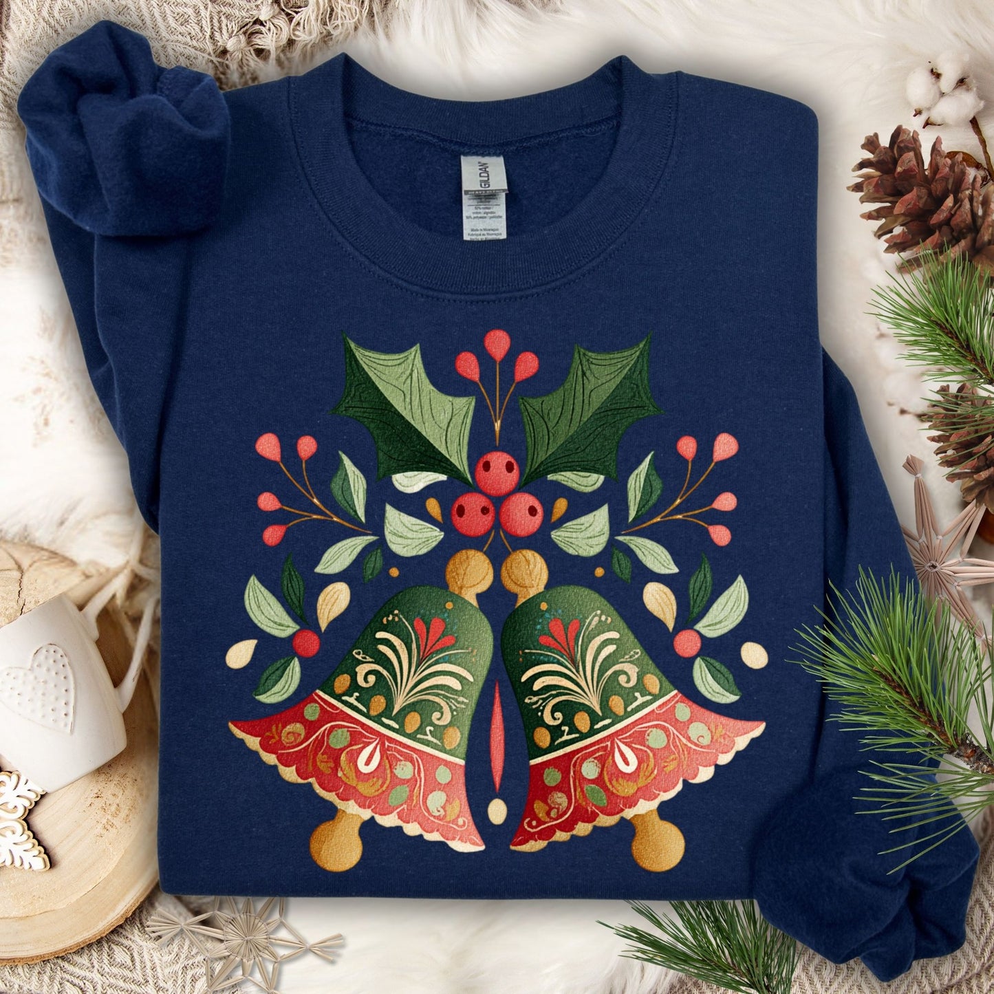 Folk Art Christmas Bells Sweatshirt