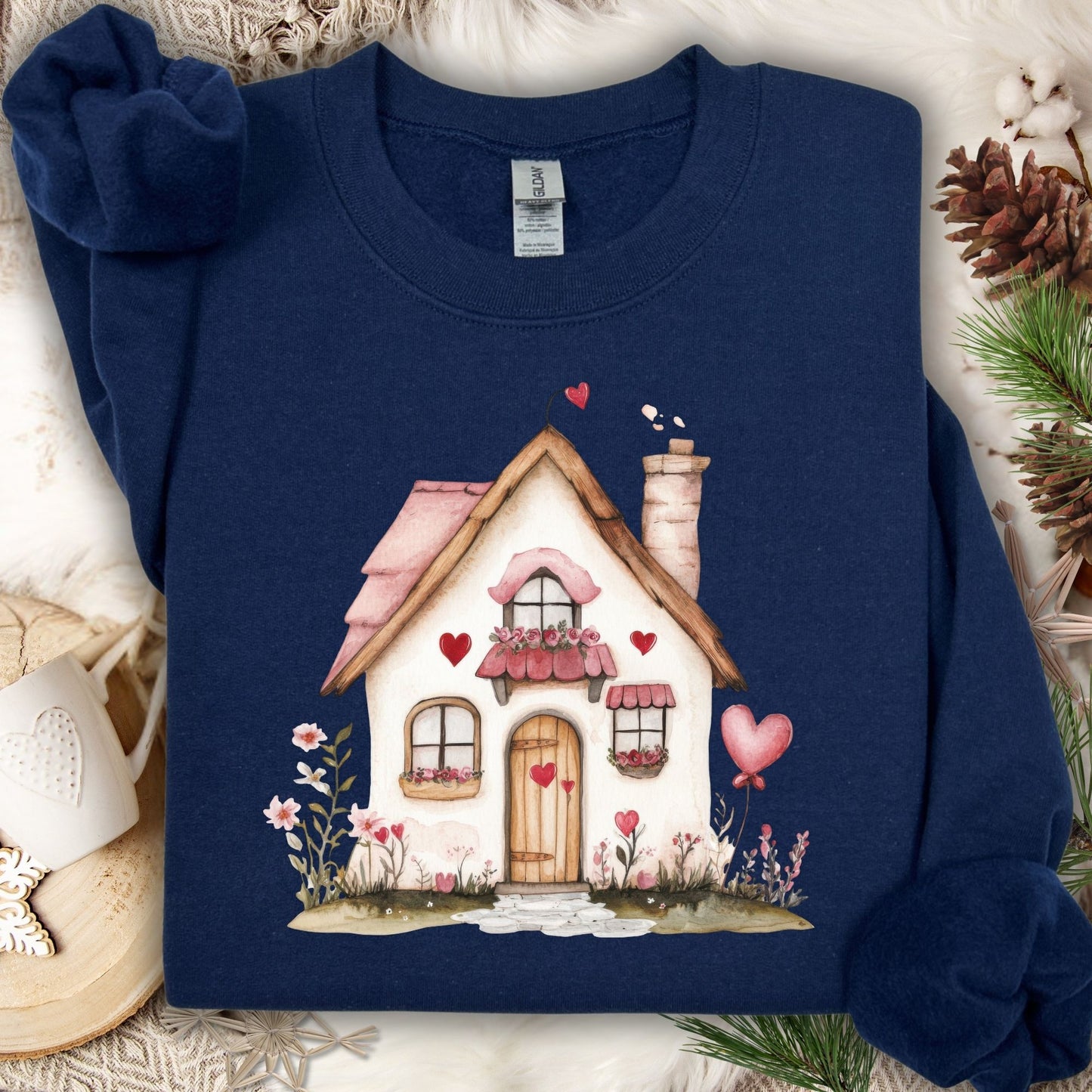Cute Pink Valentine's Cottage Sweatshirt