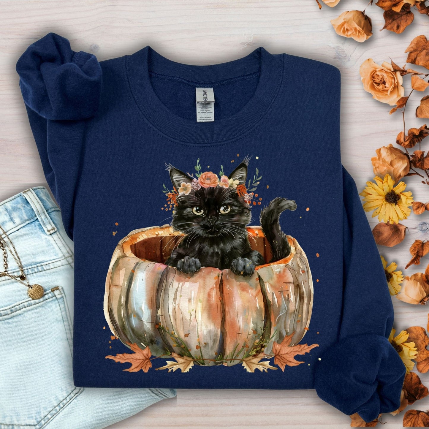 Black Cat with Pumpkin Sweatshirt