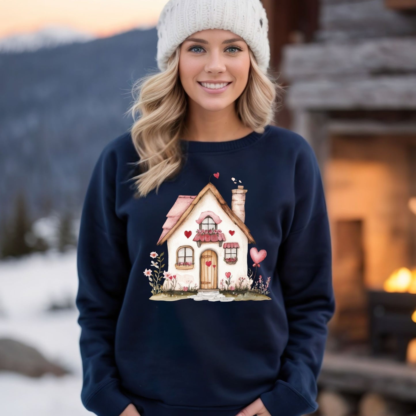 Cute Pink Valentine's Cottage Sweatshirt