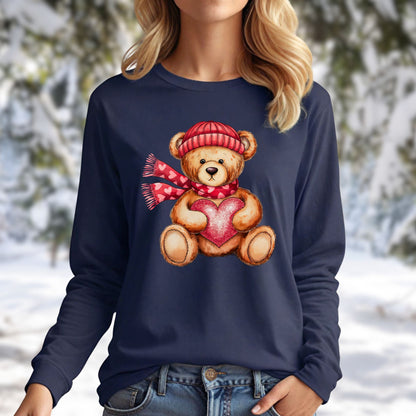 Valentine's Teddy Bear with Heart Long Sleeve Tee