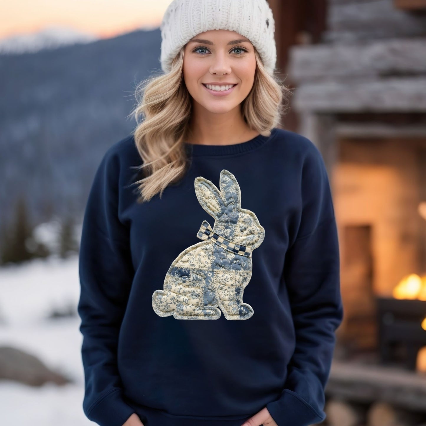 Faux Patchwork Country Bunny Sweatshirt