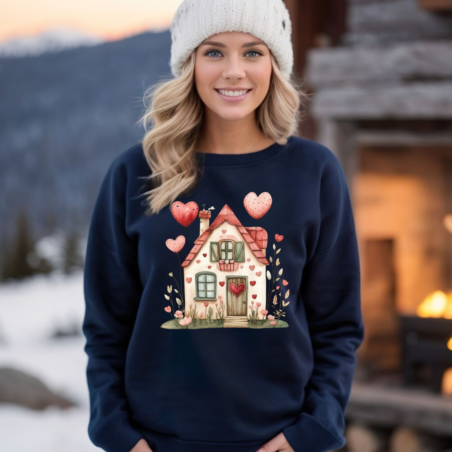 Sweet Pink and Green Valentine's Cottage Sweatshirt