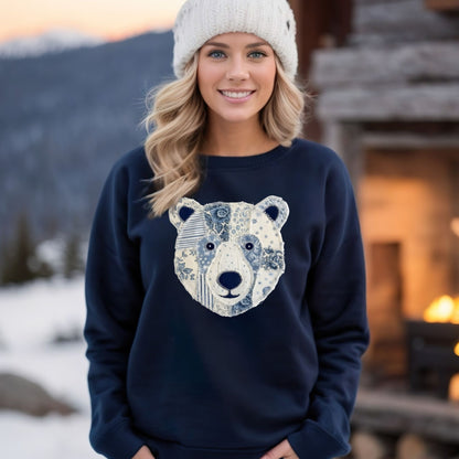 Faux Patchwork Country Winter Bear Sweatshirt