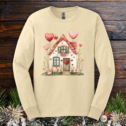 Sweet Pink and Green Valentine's Cottage Long Sleeve Tee