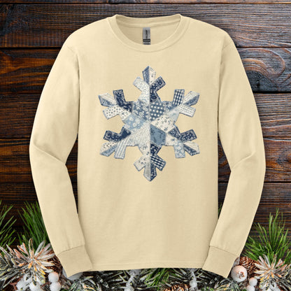 Faux Patchwork Country Snowflake Long Sleeve Tee