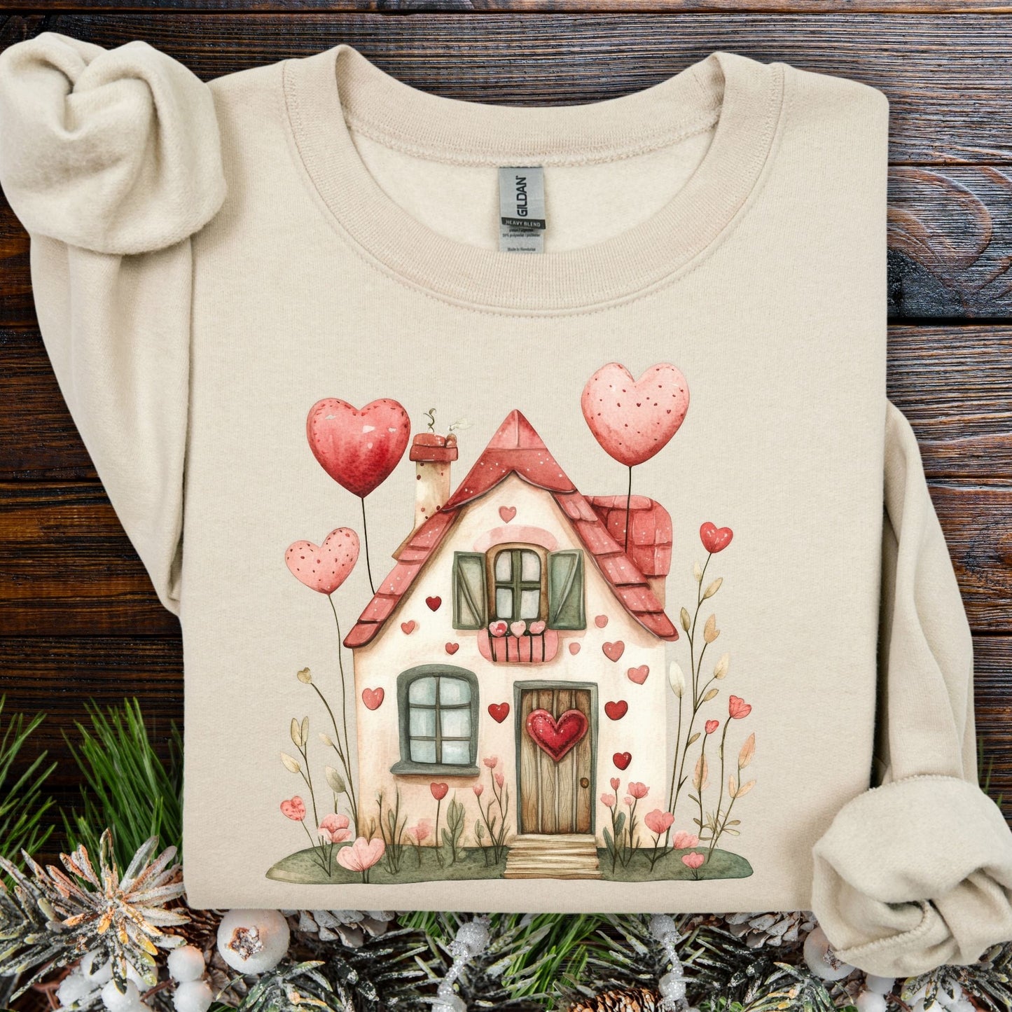 Sweet Pink and Green Valentine's Cottage Sweatshirt