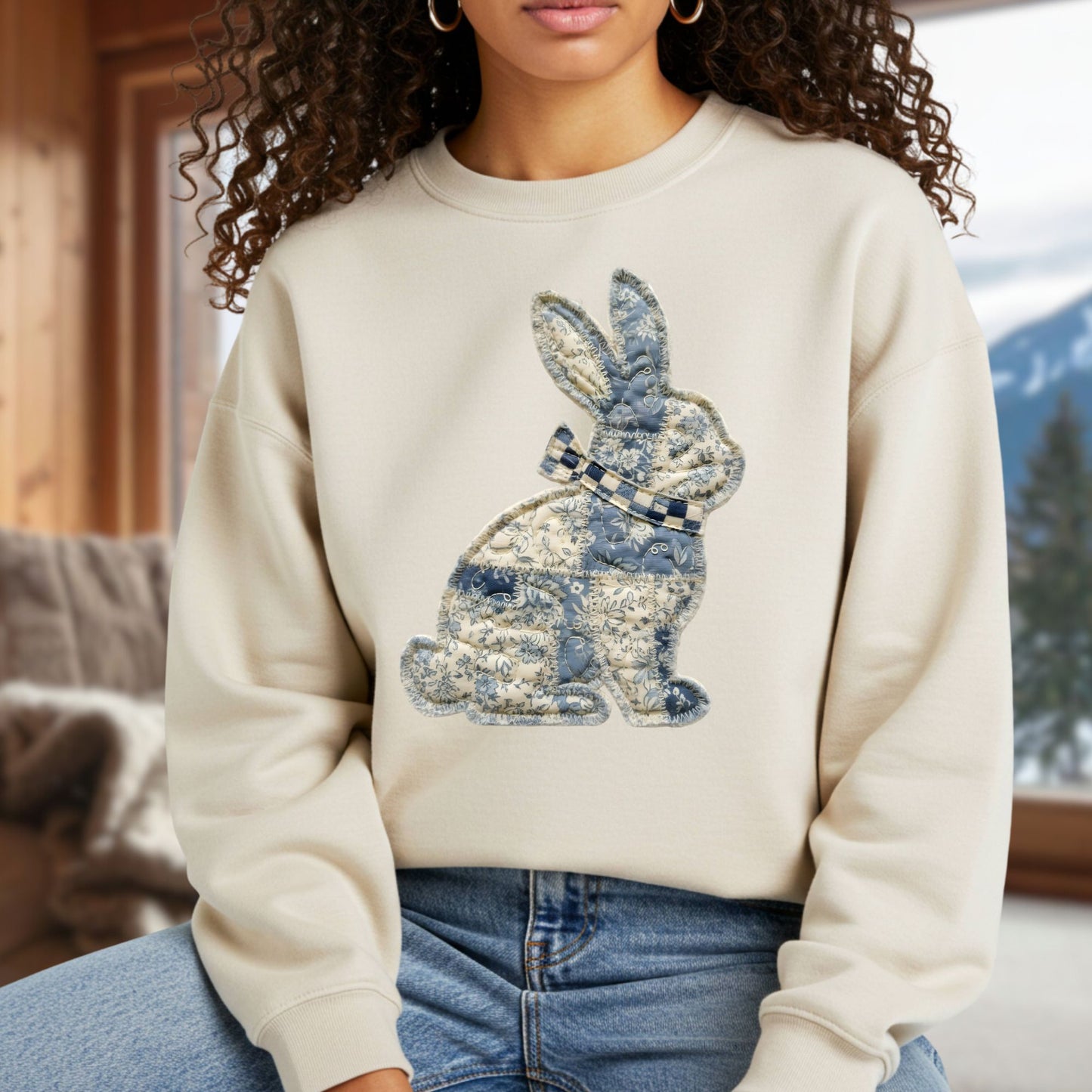 Faux Patchwork Country Bunny Sweatshirt