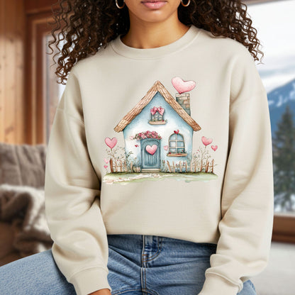 Cute Blue Valentine's Cottage Sweatshirt