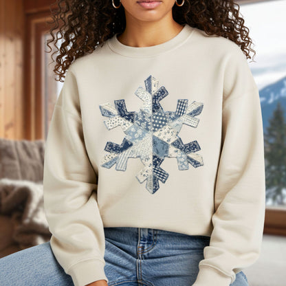 Faux Patchwork Country Snowflake Sweatshirt