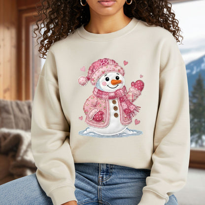 Pink Faux Patchwork Valentine's Snowman Sweatshirt