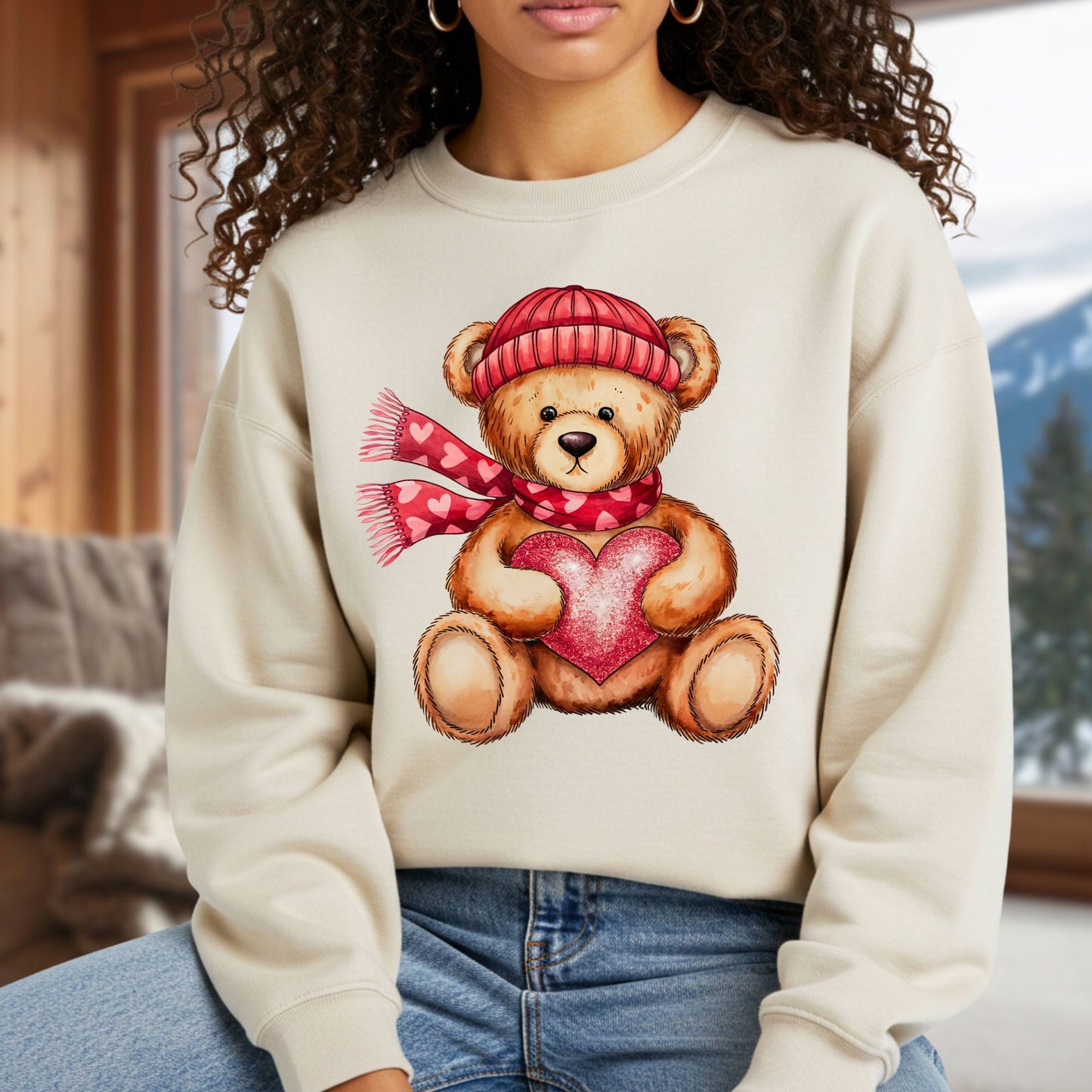 Valentine's Teddy Bear with Heart Sweatshirt
