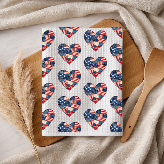American Flag Faux Patchwork Heart Tea Towel