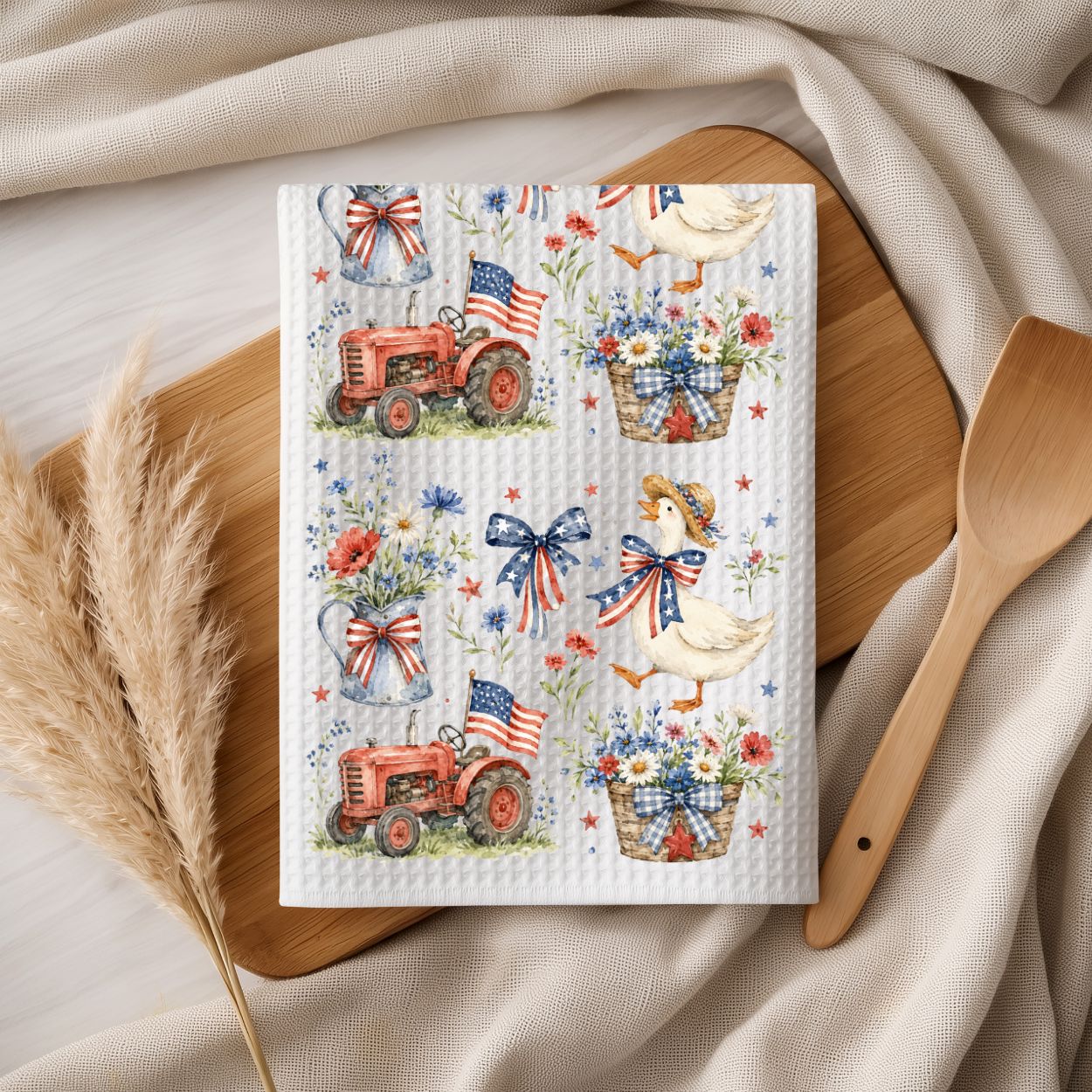 Vintage Patriotic Farmhouse with Goose Tea Towel